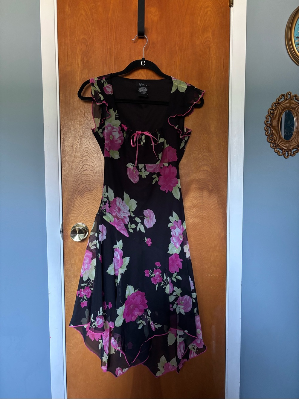 Speechless Black Midi Dress with Pink & Green Floral Print